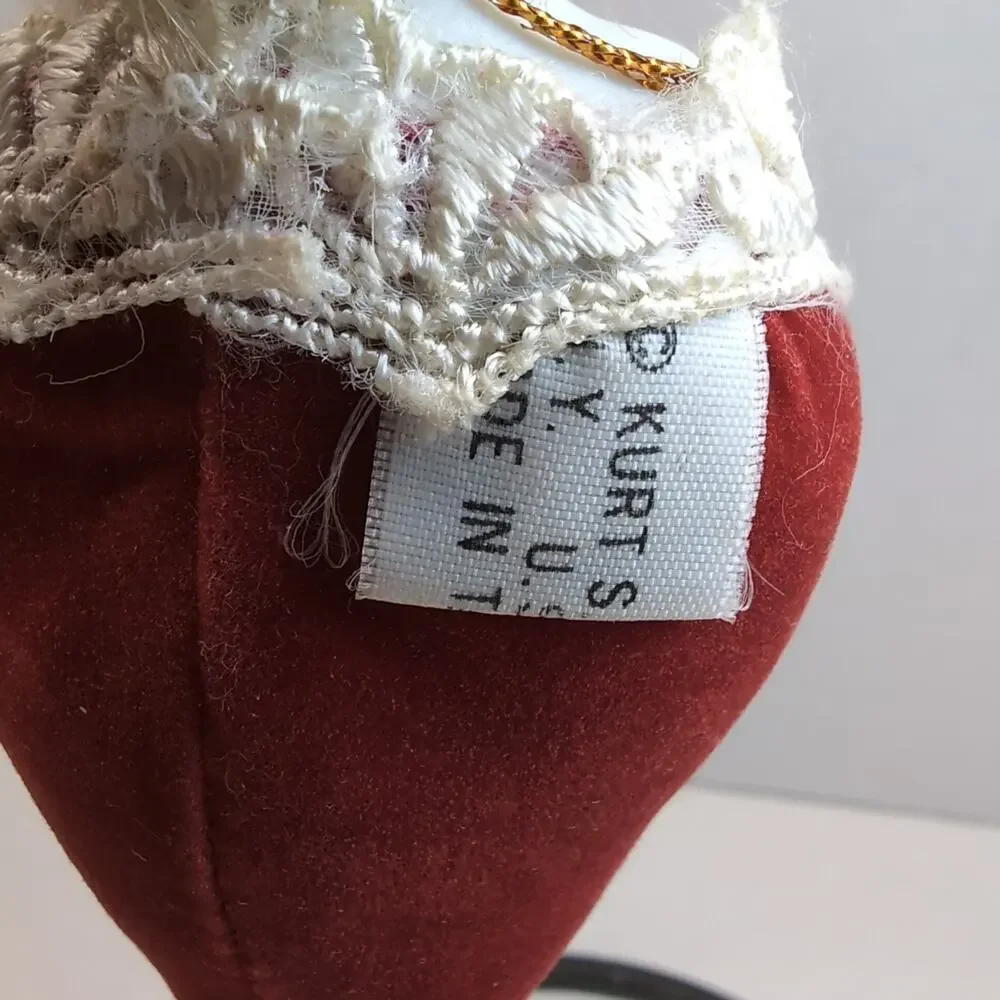 Kurt Adler Christmas Ornament Porcelain Face Victorian Red‎ Velvet Lace 1982
